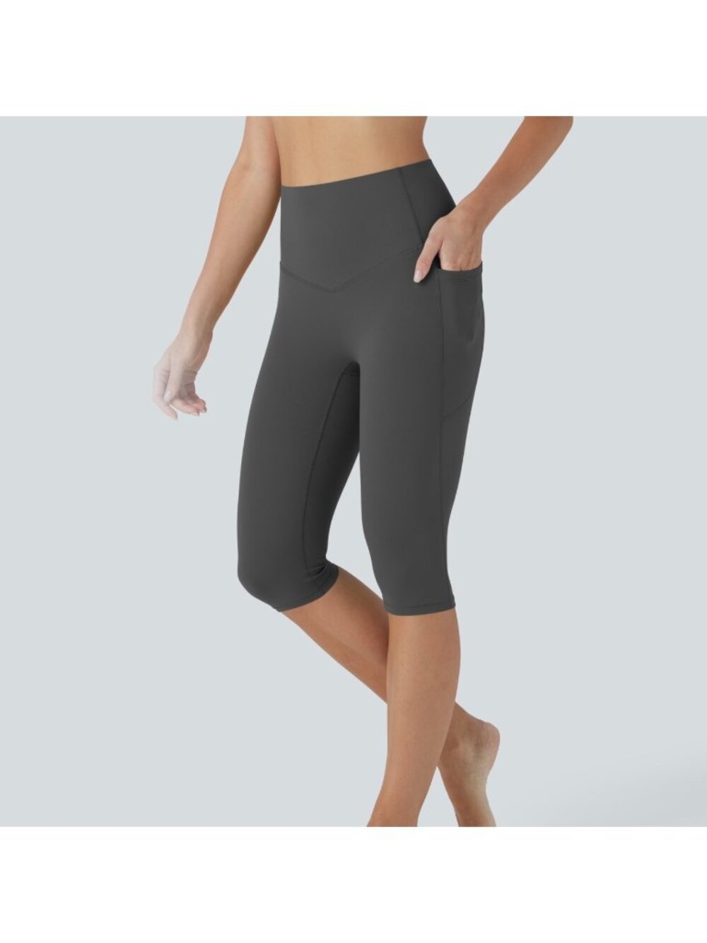 Halara S Womens Gray High-Waisted Capri Leggings With Pockets Size S